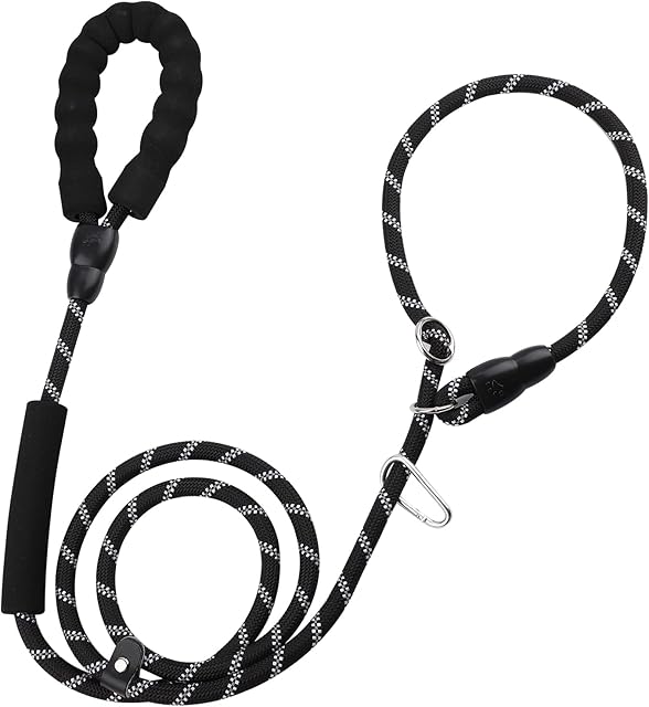 Sarsumir Dog Leads for Medium Large Small Dogs with Slip Collar & Padded Handle, 6FT Strong Long Slip Lead Reflective Dog Leash Anti Pull Dog Training Lead Pet Leashes for Walking Training, Black