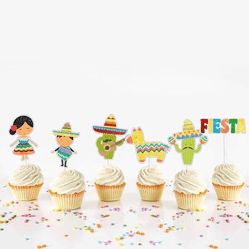 Miniatura 4 de Juego de 18 adornos para cupcakes de fiesta mexicana, perfecto para fiestas temáticas de cumpleaños, baby shower para niños o niñas