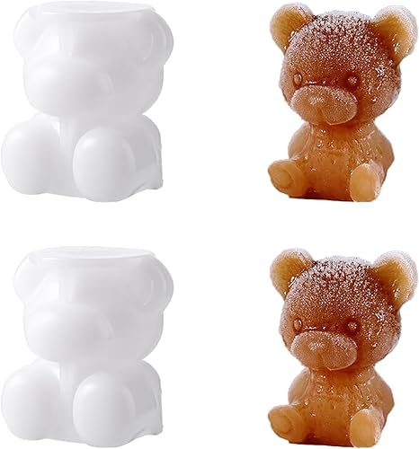 Paquete de 2 bandejas de silicona 3D para cubitos de hielo, reutilizables, con forma de oso y chocolates, moldes de cubitos de hielo en forma de
