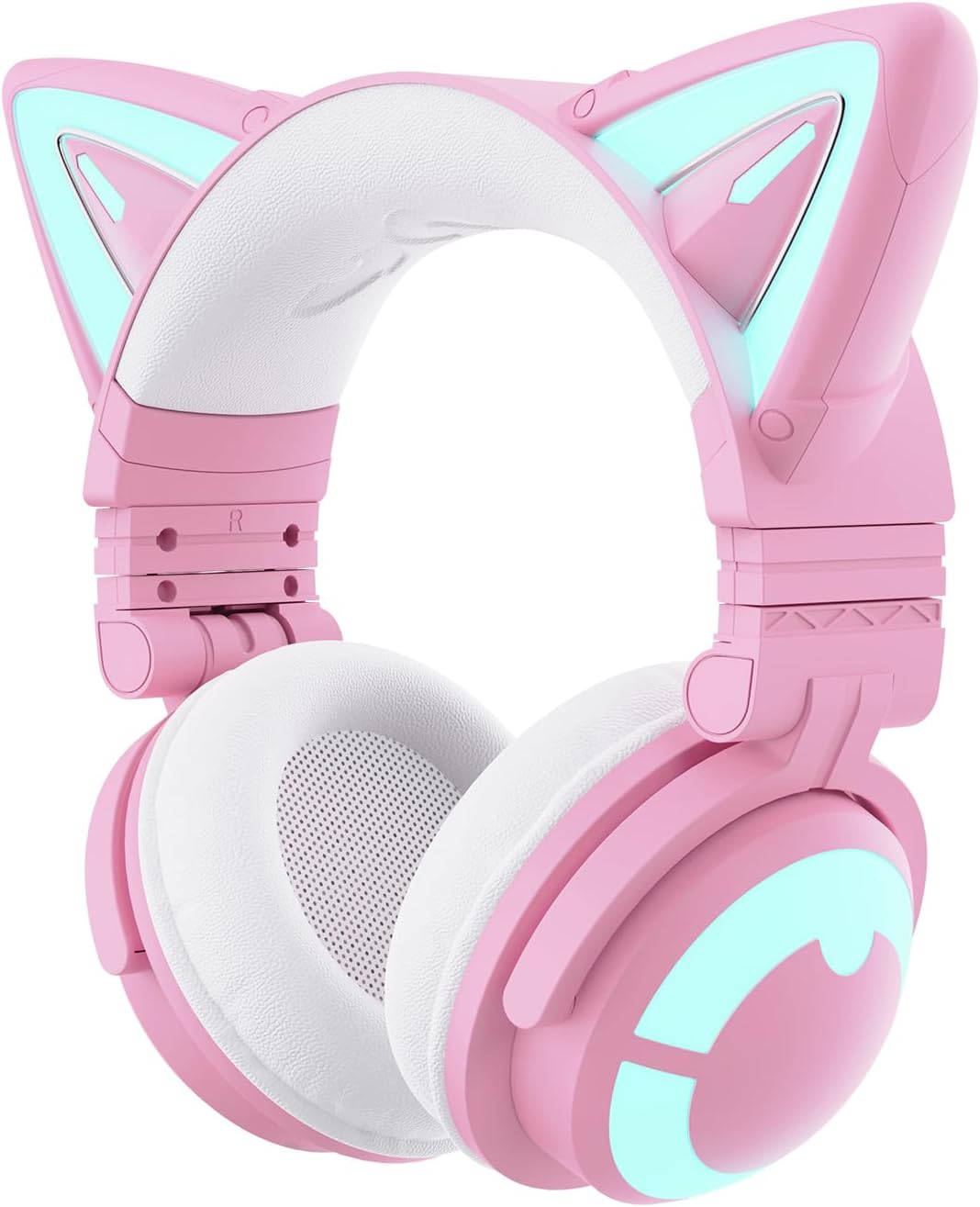 YOWU Cat Ear Headphones CE, Wired/Wireless Pink Gaming Headsets with Seamless Live Sound Experience for PC/PE/Switch/PS4/PS5, Built-in Mic & Customizable RGB Light Effect for Anime Lovers