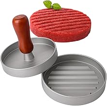 Forma Hambúrguer Modelador Gourmet Molde Forma de Alumínio Premium Para Fazer Hambúrguer Caseiro Artesanal Fácil de Usar 11,5 cm Prata Cabo De Madeira