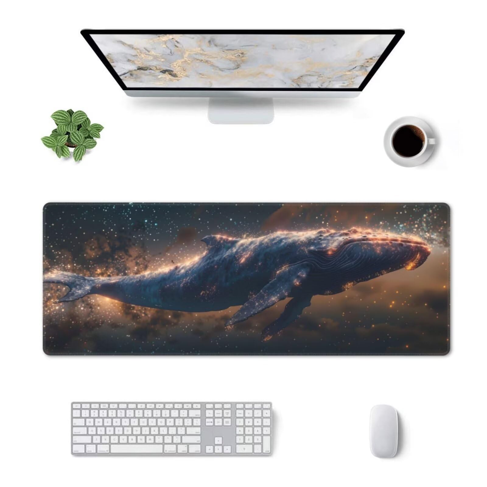 Tappetino Mouse, Tappetino Mouse Gaming Grande XXL 1500x800x3mm Tappetino Scrivania Mouse Pad, Base in Gomma Antiscivolo, Bordi Cuciti,Lavabile, Mousepad per Ufficio e Gaming (Balena stellata) R-680