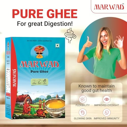 Image of Marwad Desi Cow Ghee Pure and Healthy 1Ltr | Curd Churning Bilona Method Ghee Good For Health | Grassfed, Cultured, Premium & Traditional Ghee (1 Liter-M)