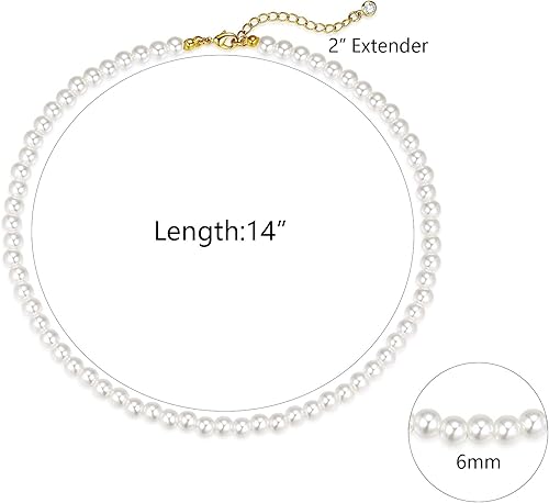 Miniatura 2 de Luxval Collares de perlas para mujer, joyería de perlas blancas crema, chapado en oro de 14 quilates, hecho a mano, delicado collar con cierre de