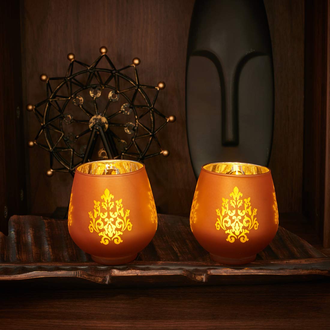 Zahara Set of 2 Flower Etched Candle Holder by HomeTown