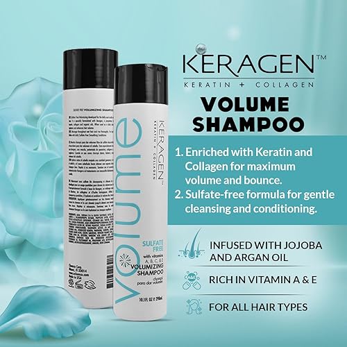 Miniatura 6 de KERAGEN - Champú voluminizador para cabello fino con queratina, colágeno y aceites orgánicos, sin sulfato, 10 onzas