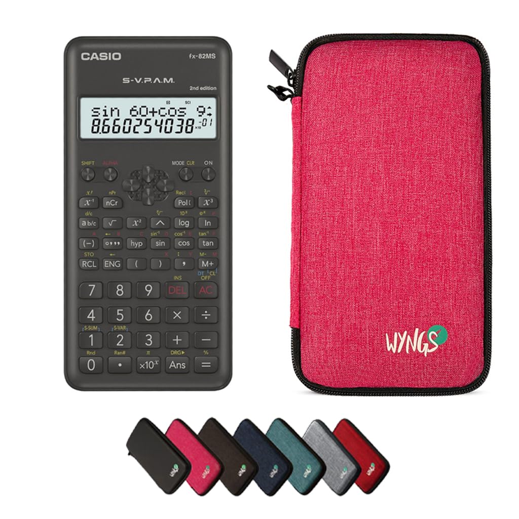 Casio fx-82 MS 2nd edition including a WYNGS protective case in Pink - Basic Set, Casio fx-82MS 2nd edition