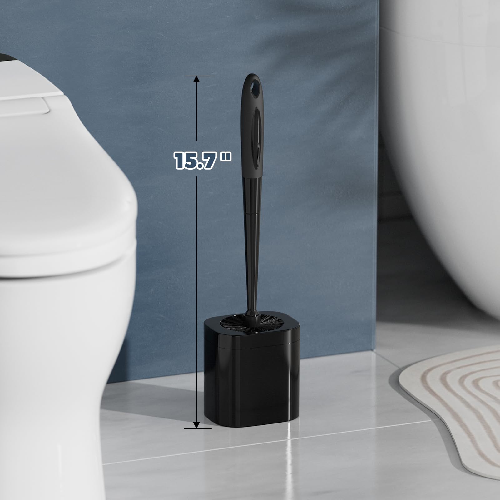 Holaloha Scopino per WC, confezione da 2 scopino e supporto, accessori da bagno, scopino e supporto per bagno, nero