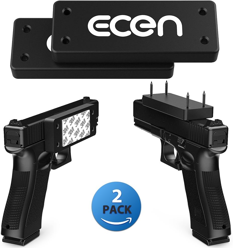 ECEN Gun Magnet Mount -2 Pack -Rubber Coated 43 LBS Rated Magnetic Gun Holder -Adhesive Magnets - Concealed for Handgun Rifle Pistol Revolver Magazine in Car,Truck,Vehicle,Wall,Bed,Table