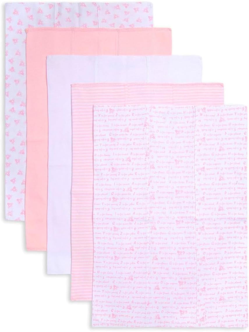 Teddy-Buddy Baby Burp Cloth Towel Napkins for Baby Large 17x12 Inches, Fine Double Layer 100% Cotton (5 Pcs Burp Towels, Pink Honey Bees)