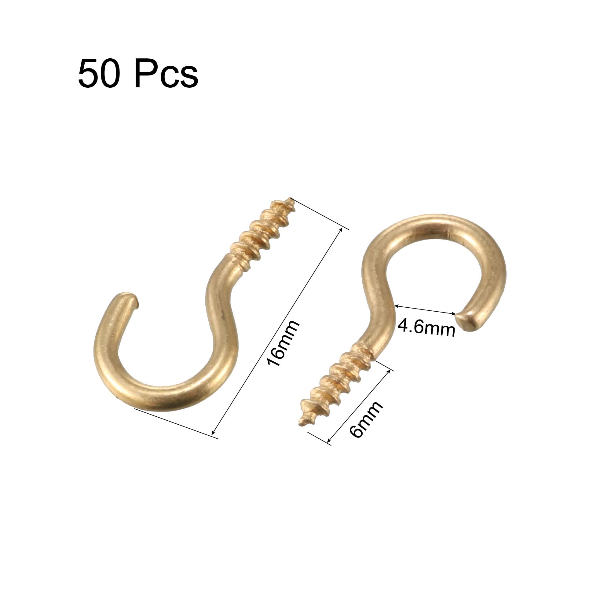 uxcell 1.9mm Dia Thread 16mm Length Iron Brass Plated Self-Tapping Screw Hook 50pcs