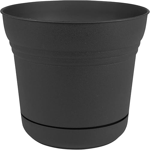 Bloem Saturn SP0700 - Macetero con platillo, 7pulgadas, negro