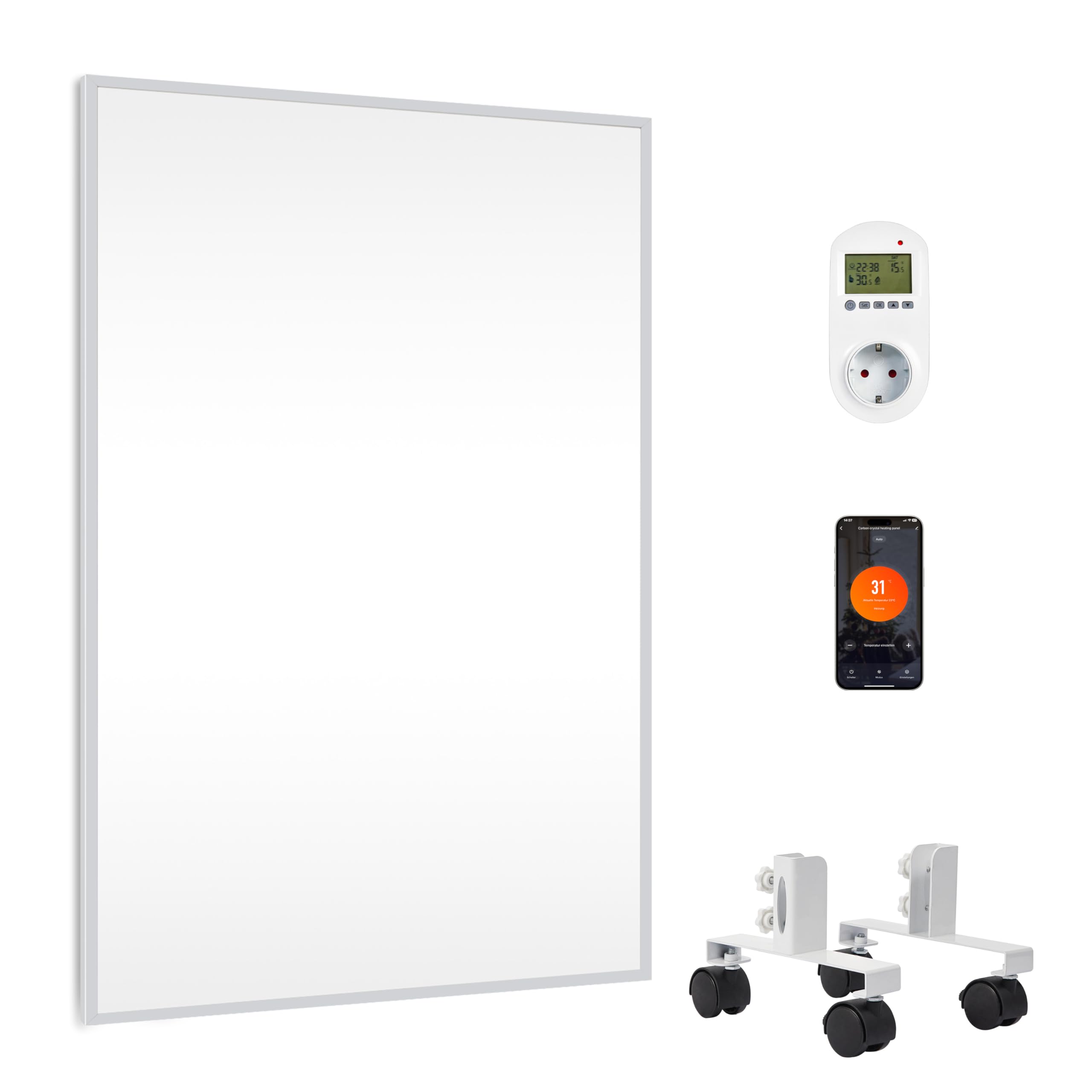 Panneau à Infrarouge 600 W avec Thermostat Intelligent – Chauffage Électrique Mobile et Silencieux avec Protection contre la Surchauffe – Idéal pour Extérieur et Bureau – Certifié TÜV