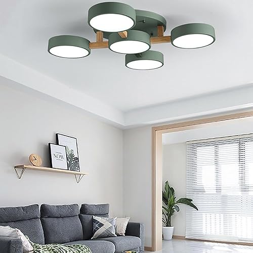 Miniatura 2 de Lámpara LED de techo, 32 pulgadas, 5 luces, moderna lámpara de techo empotrada de madera de 55 W para sala de estar, dormitorio, cocina, regulable,