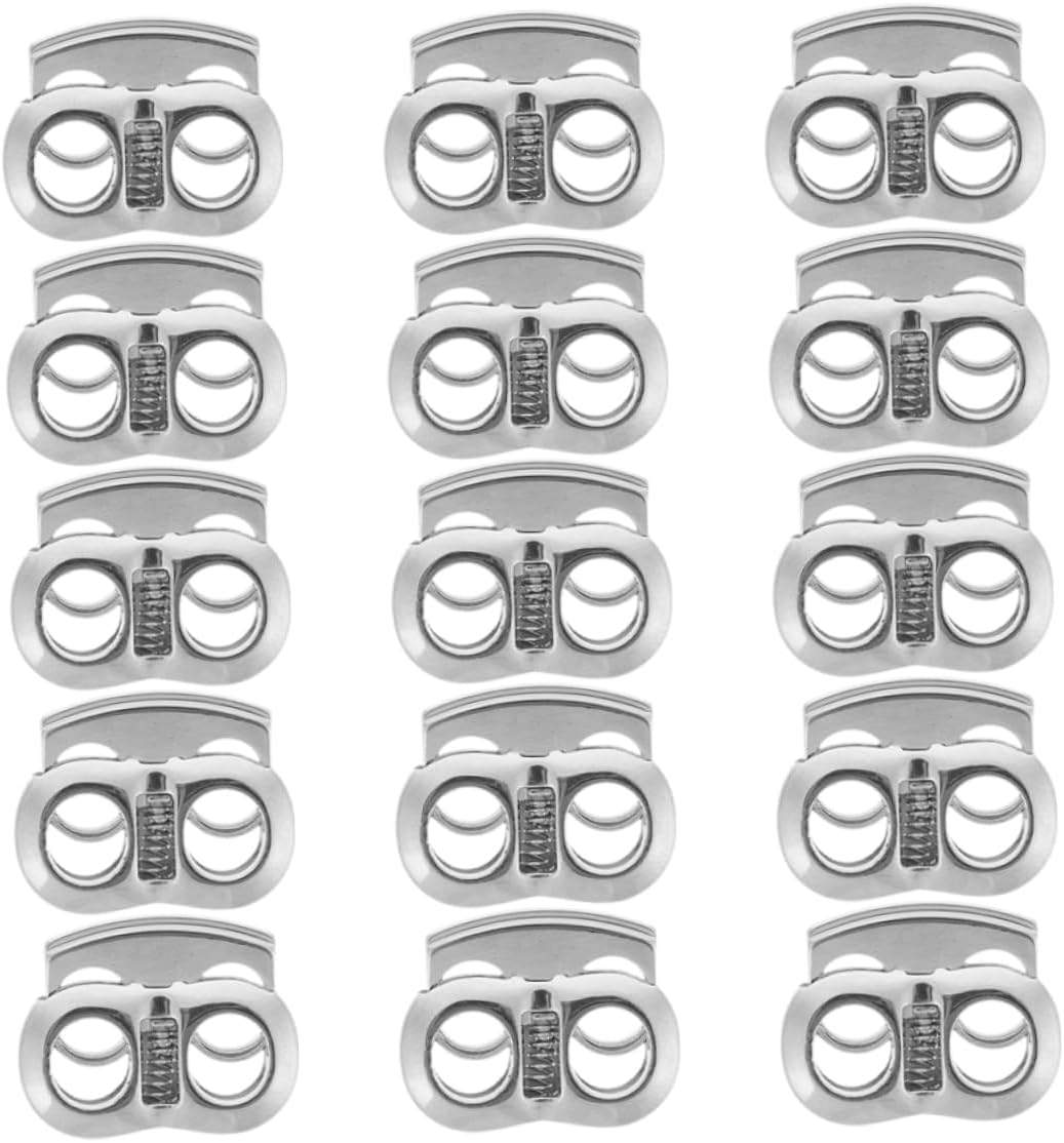 NOLITOY 15pcs Metal Cord Locks Durable Spring Loaded Toggle Stoppers for Drawstrings Clothing Shoelaces Fasteners for Hats Backpacks DIY Projects