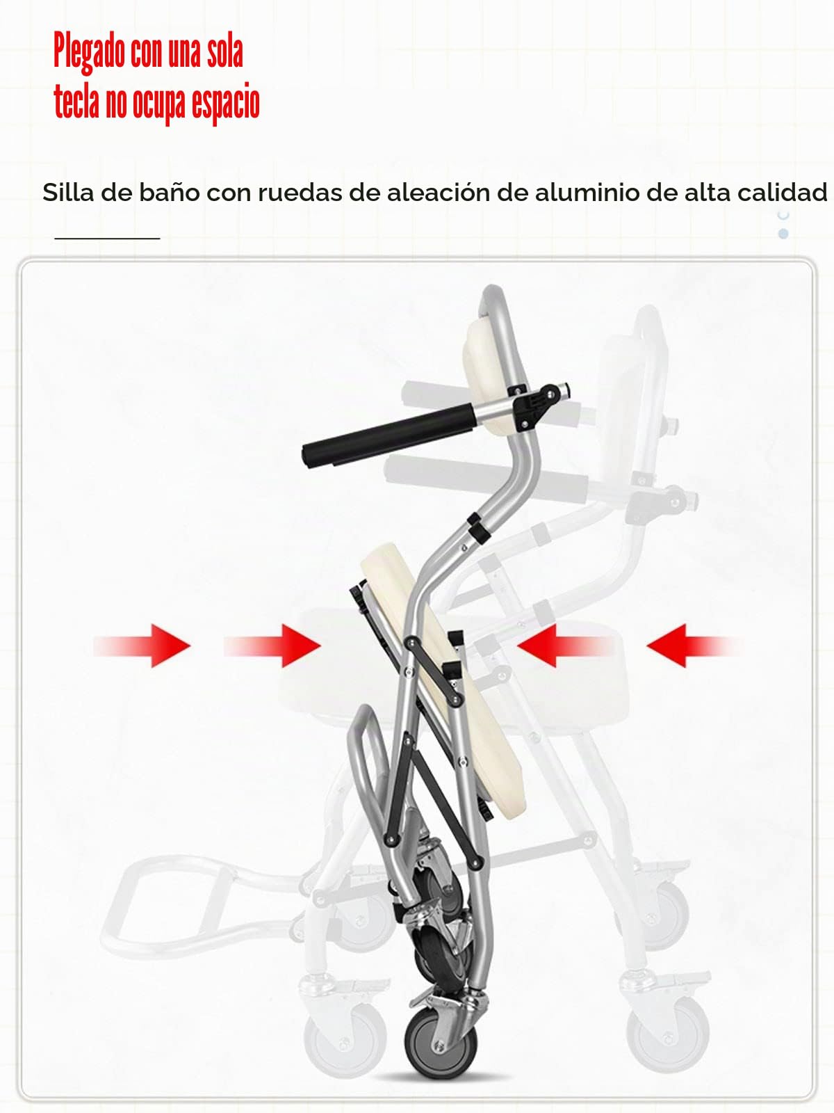 Sillas de Ruedas Plegable para Ducha, Taburete de Ducha con Ruedas de Freno y Diseño de Corte en U, Silla de Baño Aleación de Aluminio, Ideal para Ancianos y Mujeres Embarazadas