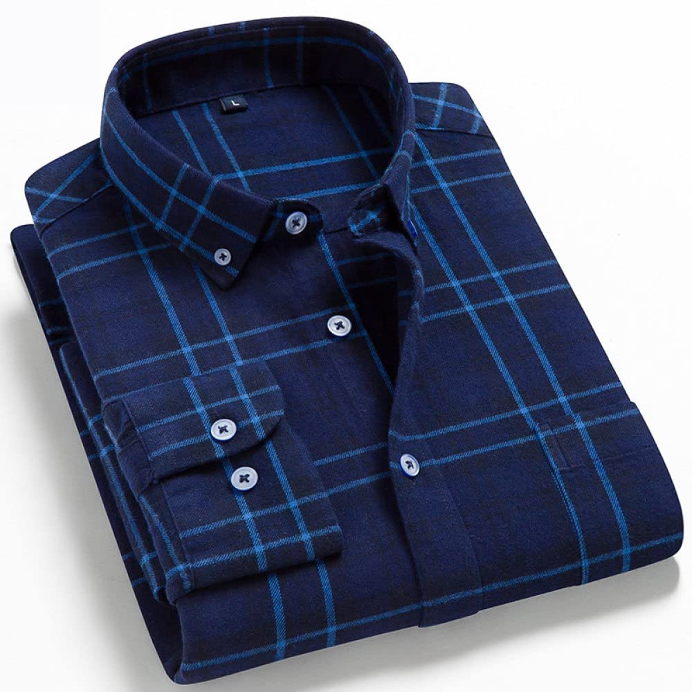 HGJH Herren Flanellhemd, Herren Langarm Flanellhemd Thermohemd Gitter Blaues Hemd Button-Down Baumwolle Holzfäller Bequem Karierte Hemdjacke Lässiges Arbeitshemd Für Herren Jungen