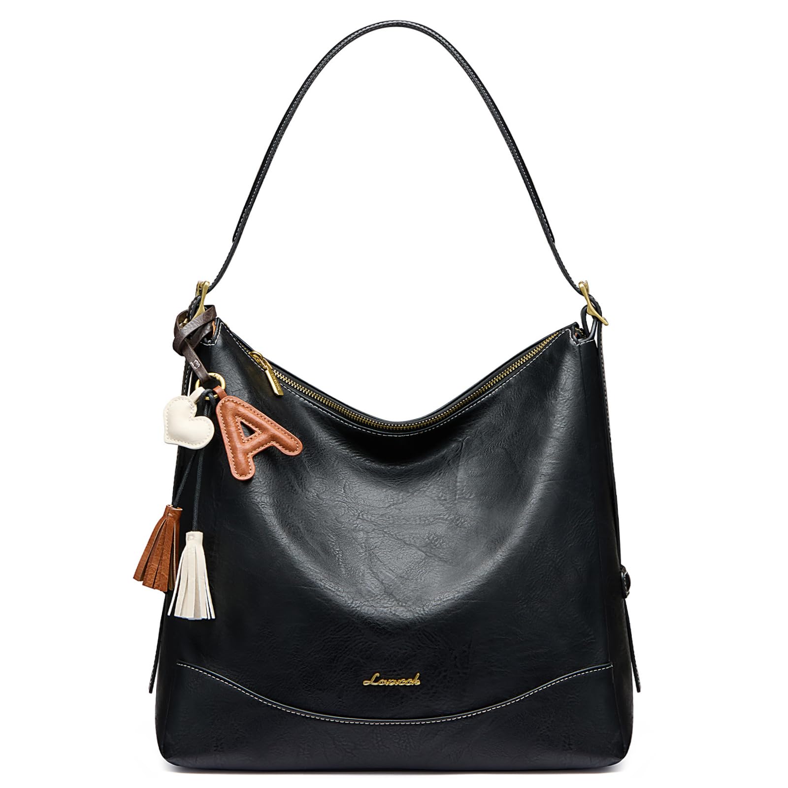 LOVEVOOK Hobo Bags for Women with Initial Charm, Soft Women's Crossbody Handbags Slouchy Shoulder Bag with Large Cup Holder