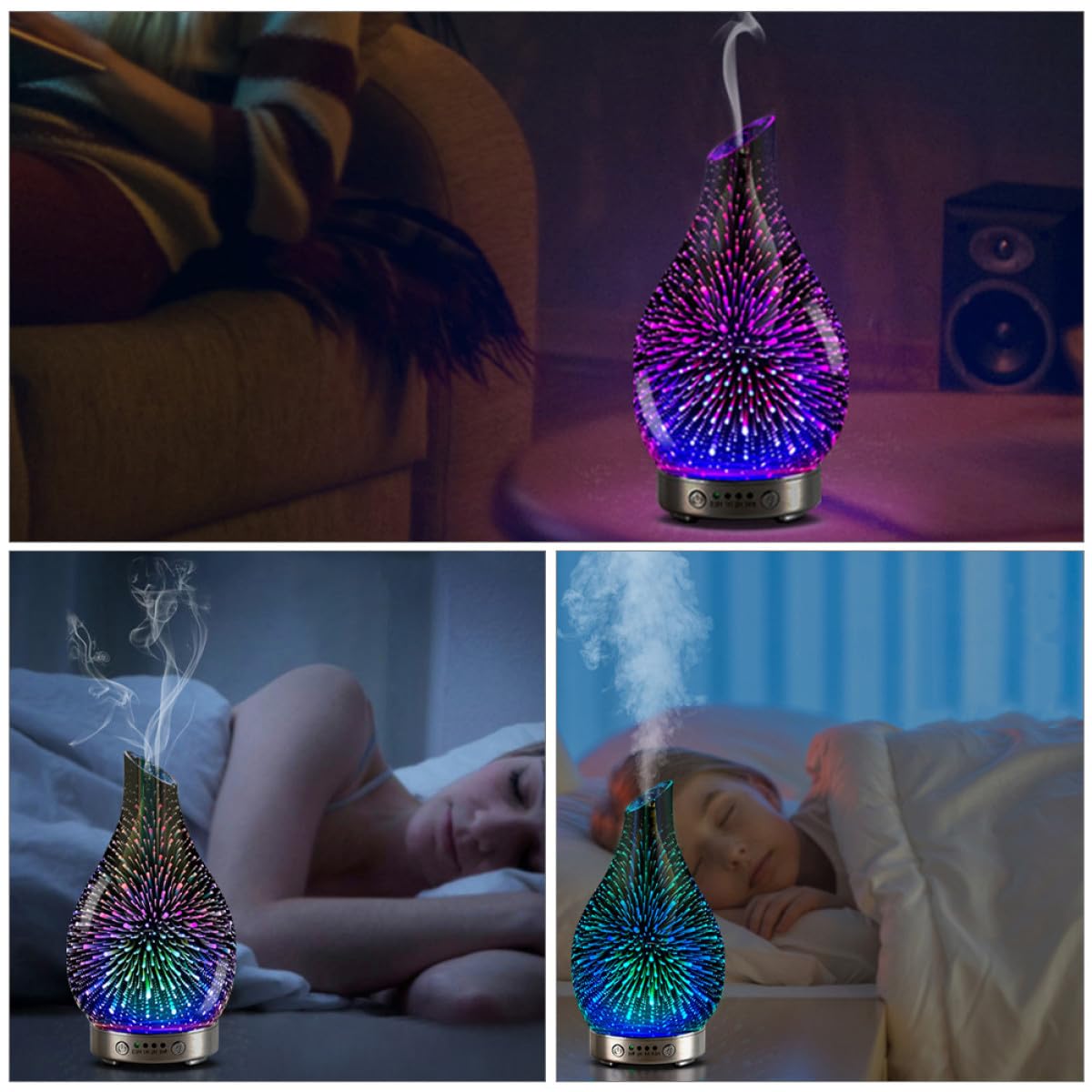 CHILDWEET Humidificador de Reducción de Ruido Tecnología Avanzada Difusor de Aroma de Vidrio Púrpura y Nebulización Suave para Salones de Belleza y Dormitorios