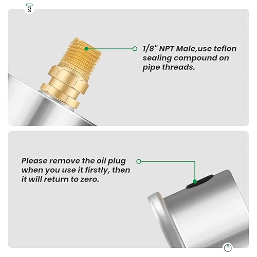 Miniatura 8 de Watflow Resistencia a caídas de 0 a 15 psi, tamaño del dial de 1.5 pulgadas, conexión central trasera NPT de 18 pulgadas, material de acero
