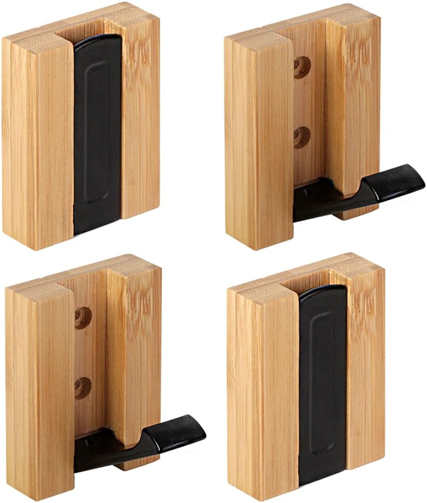 JSVER4Pcs Retractable Wood Wall Hooks Wall Mounted Coat Hooks