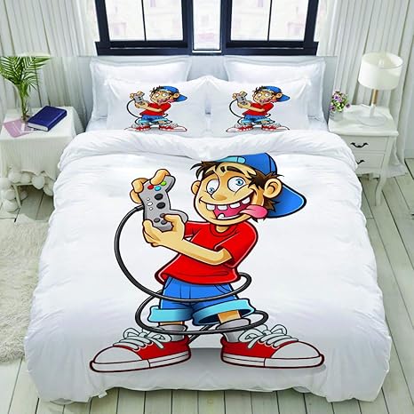 Amazon Zomoy ベージュ布団カバー シングル 3点セット 後ろ向きの帽子とクレイジーアイズビデオゲーム面白い落書きでゲーマーの漫画の キャラクター ベッド用 掛け布団 枕 カバー 洋式 和式兼用 シングル 175 X 210cm 寝具カバーセット オンライン通販 Amazon Zomoy ベージュ布団カバー シングル 3点セット 後ろ向きの帽子とクレイジーアイズビデオゲーム面白い落書きでゲーマーの漫画の キャラクター ベッド用 掛け布団 枕 カバー 洋式 和式兼用 シングル 175 X 210cm 寝具カバーセット オンライン通販