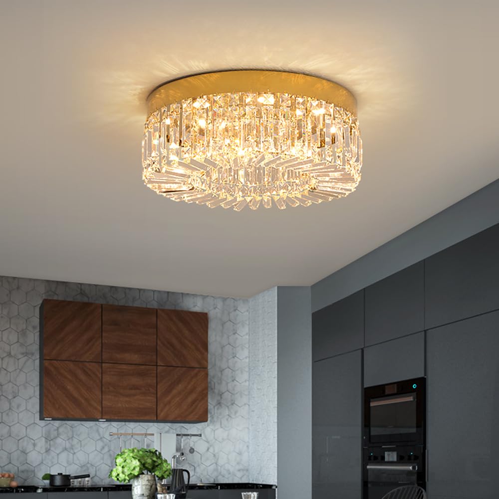 VETRULUS Kristall Kronleuchter 50CM Gold Semi Flush Mount Deckenleuchte Moderne Kronleuchter für Esszimmer Wohnzimmer Schlafzimmer