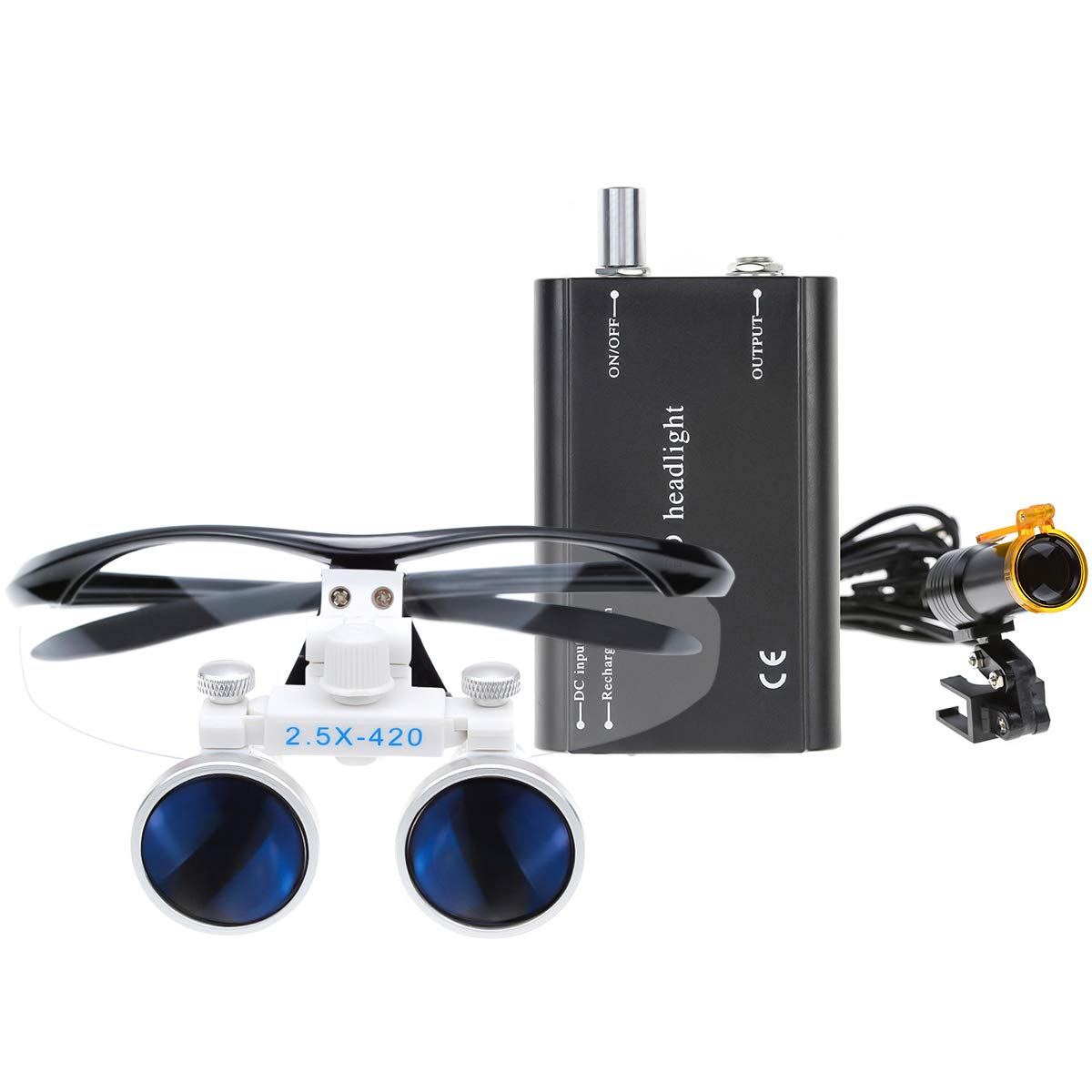 NSKI 2.5X Binocular Loupes Magnifying Glasses 5W LED Head Lamp Belt Clip Type with Filter Aluminum Box Black 1 product thumbnail 5