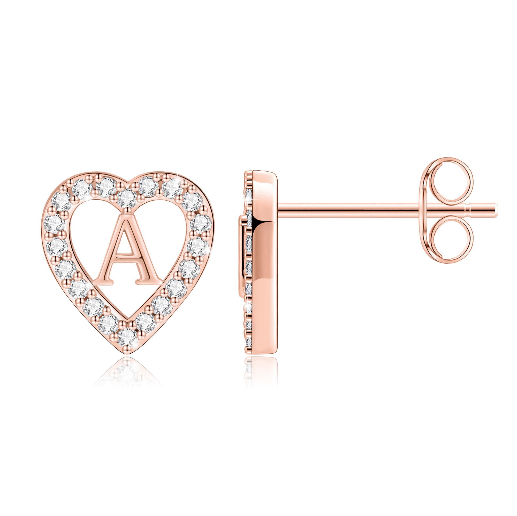 Anoup Heart Initial Stud Earrings for Girls Kids, Hypoallergenic Earrings