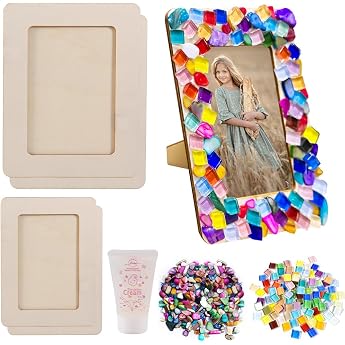 Editbar Mosaic Picture Frame Craft Set Wooden Picture Frame Craft Set DIY Mosaic Craft Set Shell Fragments Crystal Mosaic Creative Crafts Mosaic Gifts for Boys and Girls