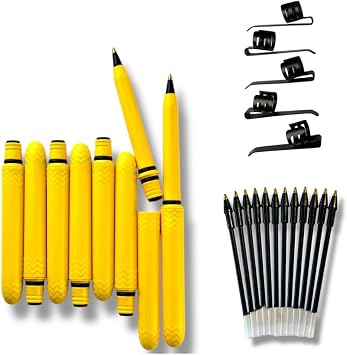 Yellow Pokka Pen 8-Pack, 5 metal clips, 12-Pack ink refills -USA Made Pocket Pen with refillscompact, affordable, lightweight, EDC black ink ballpoint penwaterproof, floatscarries small, writes big