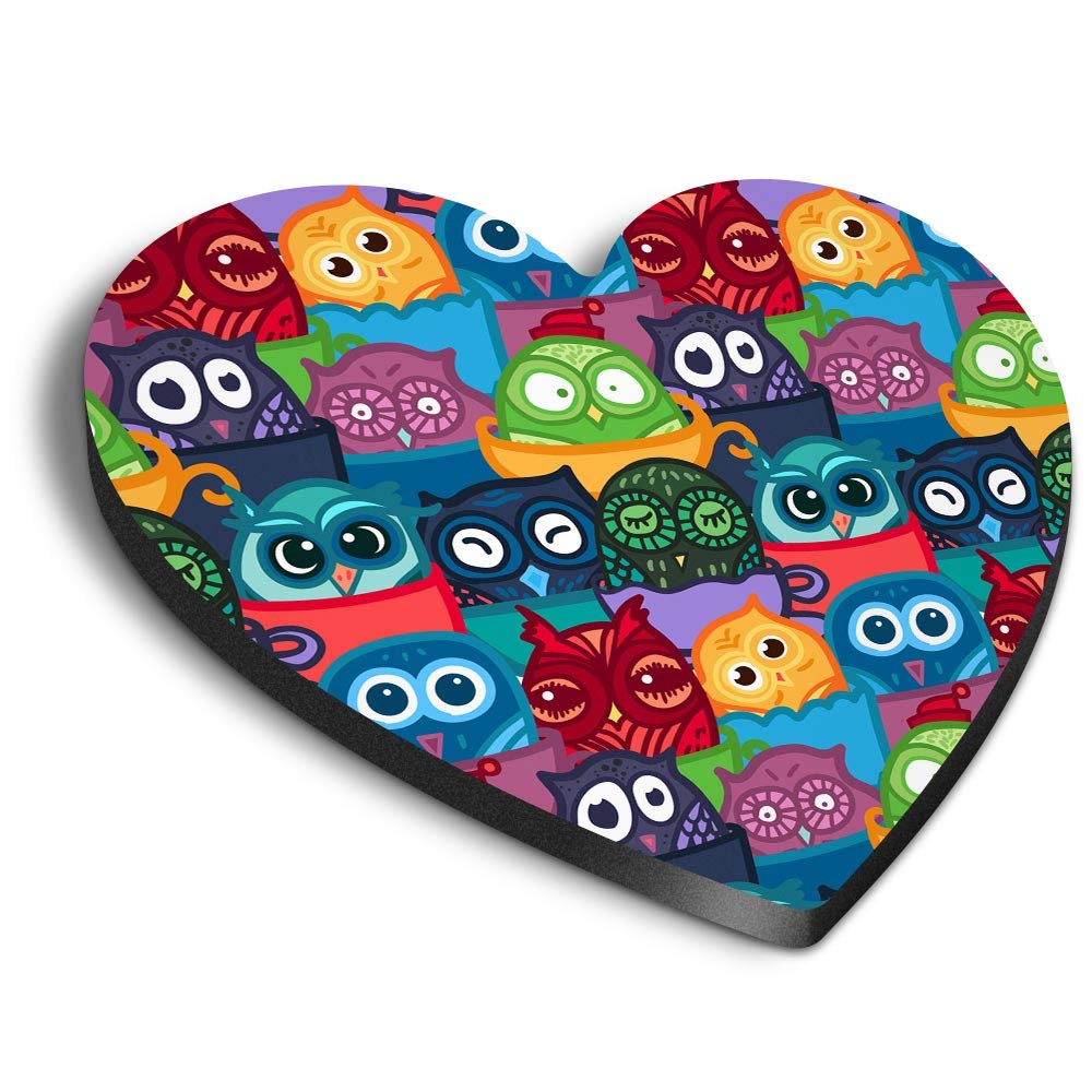 Destination Vinyl Ltd Multicolor 1 X Heart Mdf Magnets - Cute Owls In Coffee Mugs Owl 2833