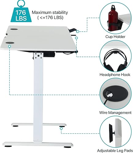 Miniatura 5 de HKLGorg Escritorio eléctrico de pie de 55 pulgadas, escritorio de pie ajustable en altura ajustable, escritorio para computadora en casa, oficina,