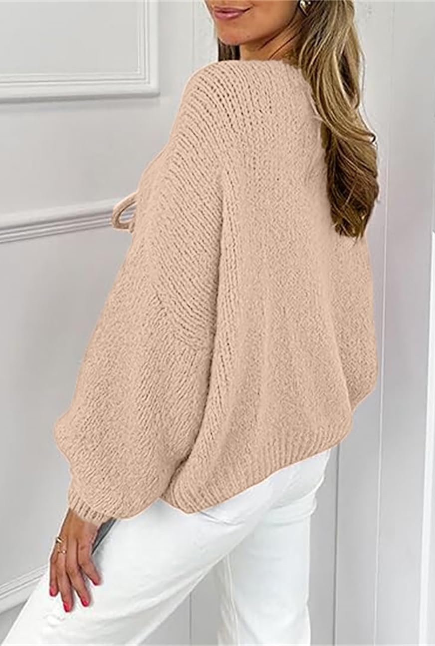 Women’s Tie Front Cardigan Oversized Chunky Knit Sweaters Y2K Bow Tops Long Sleeve Open Front Knitwears - Image 4