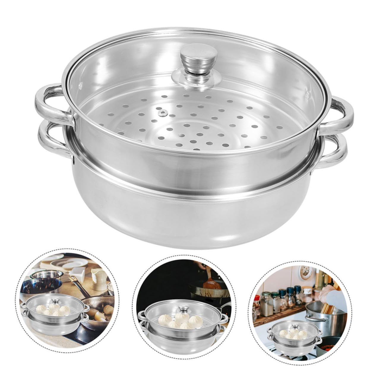 Vaporera de Alimentos de Acero Inoxidable 30cm Doble Capa