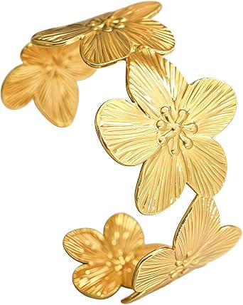Gold Bangle for Women, Stainless Steel Wide Open Gold Cuff Bracelet for Women Golden Bangle Chunky Bracelet for Ladies Girls