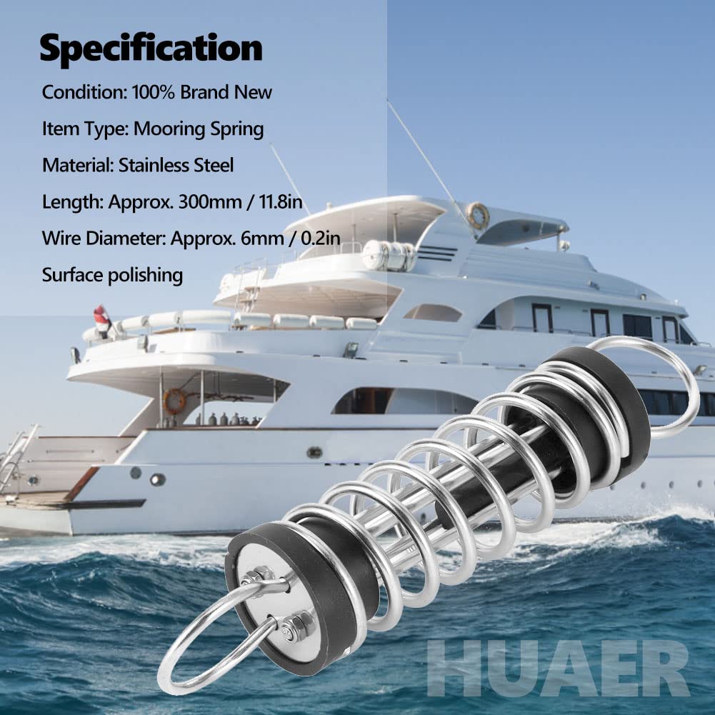 Molla di ormeggio, Akozon molloni per ormeggio per barca in acciaio inossidabile da 6 x 300 mm, linea di ormeggio per kayak gonfiabile, molla di ormeggio per yacht