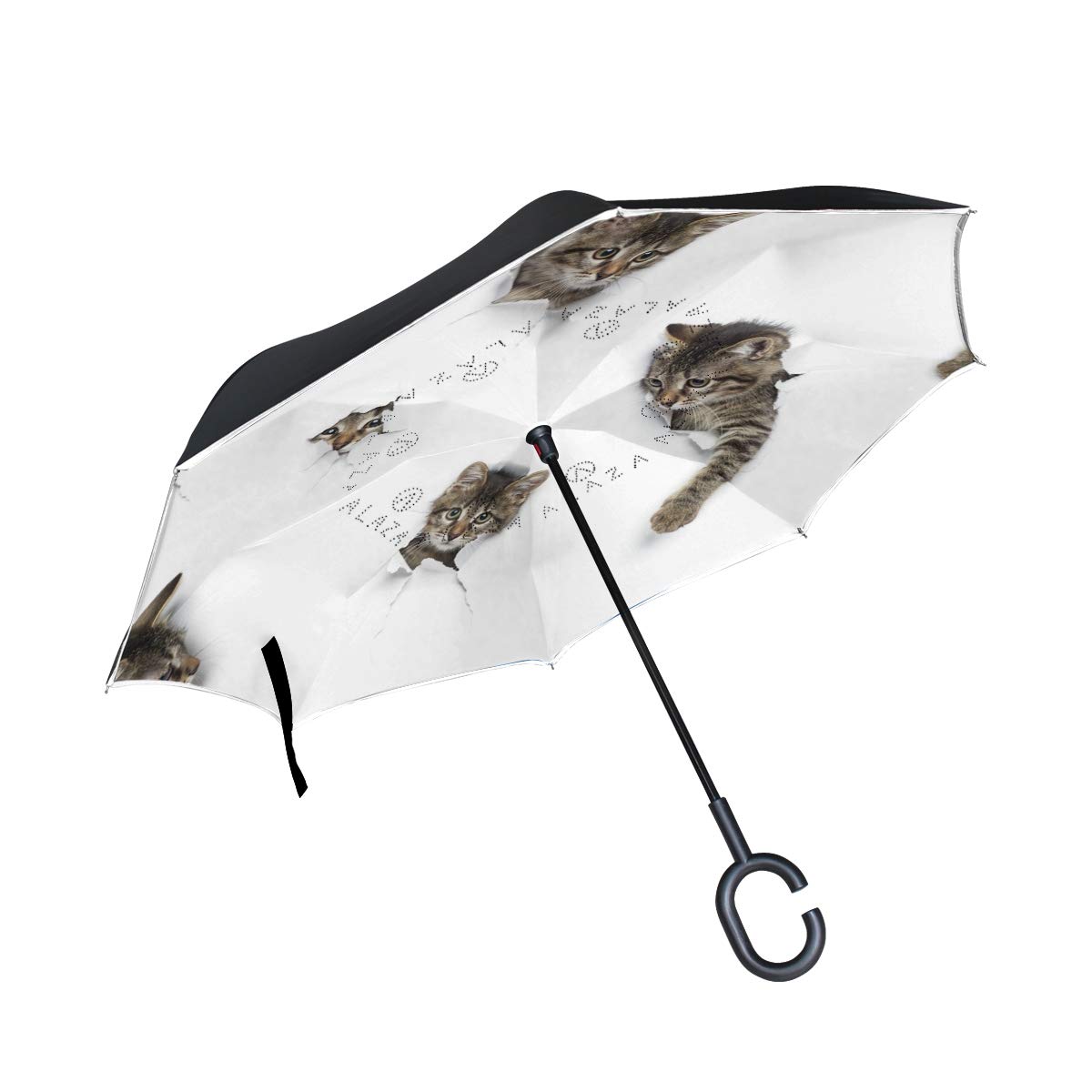 Mnsruu inversé parapluies Chats dans Trous Double Couche Pliant Parapluie Coupe-Vent Anti-UV Coupe-Vent Voyage Parapluie pour Homme et Femme