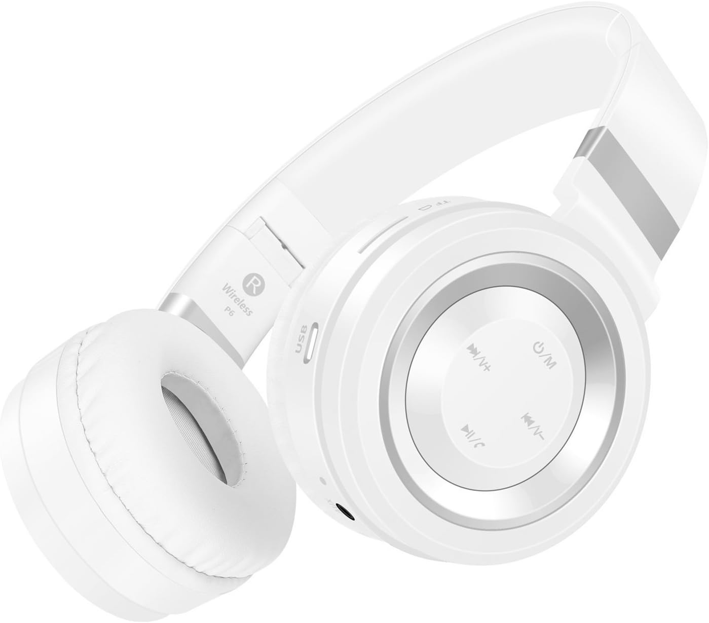Sound Intone P6 Bluetooth Headphones with Mic Foldable Wireless Headset Support TF Card and FM Radio for Mobile Phone iPhone Samsung iPad Tablet PC TV Running (White silver)