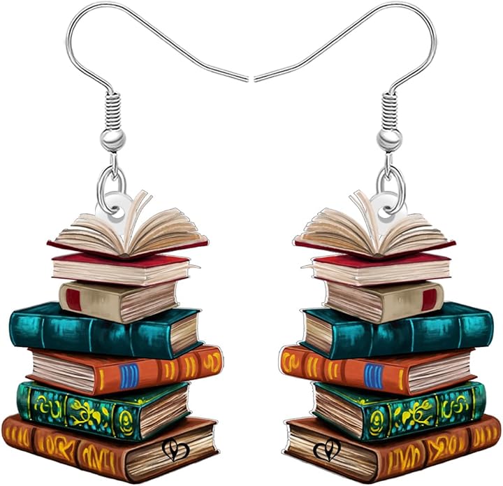 Acrylic Vintage Book Stack Earrings for Women Book Lovers Librarian Retro Funny Teacher Appreciation Dangle Jewelry for Student Back To School