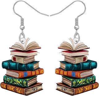 Acrylic Vintage Book Stack Earrings for Women Book Lovers Librarian Retro Funny Teacher Appreciation Dangle Jewelry for Student Back To School