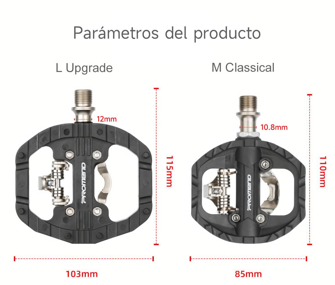 Pedales Mixtos MTB compatibles con Shimano SPD automáticos - Pedales Bicicleta con Calas, 3 Rodamientos Sellados, Ligera Aleación de Aluminio, para Montaña Carretera BMX, Eje 9/16"