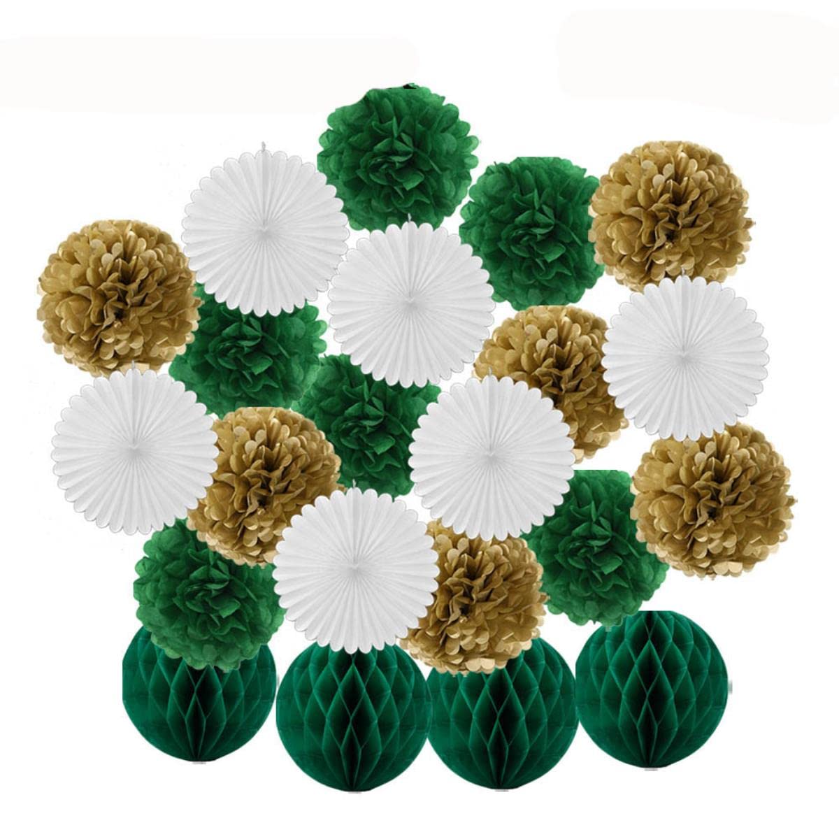 Comunión Fiesta Favor Oro Rosa Conjunto Tejido Pompón Papel Redondo Panal Cumpleaños Bautismo Boda Decoración Blanco Abanico-Oro Negro Conjunto,12inch(aproximadamente 30cm)-L