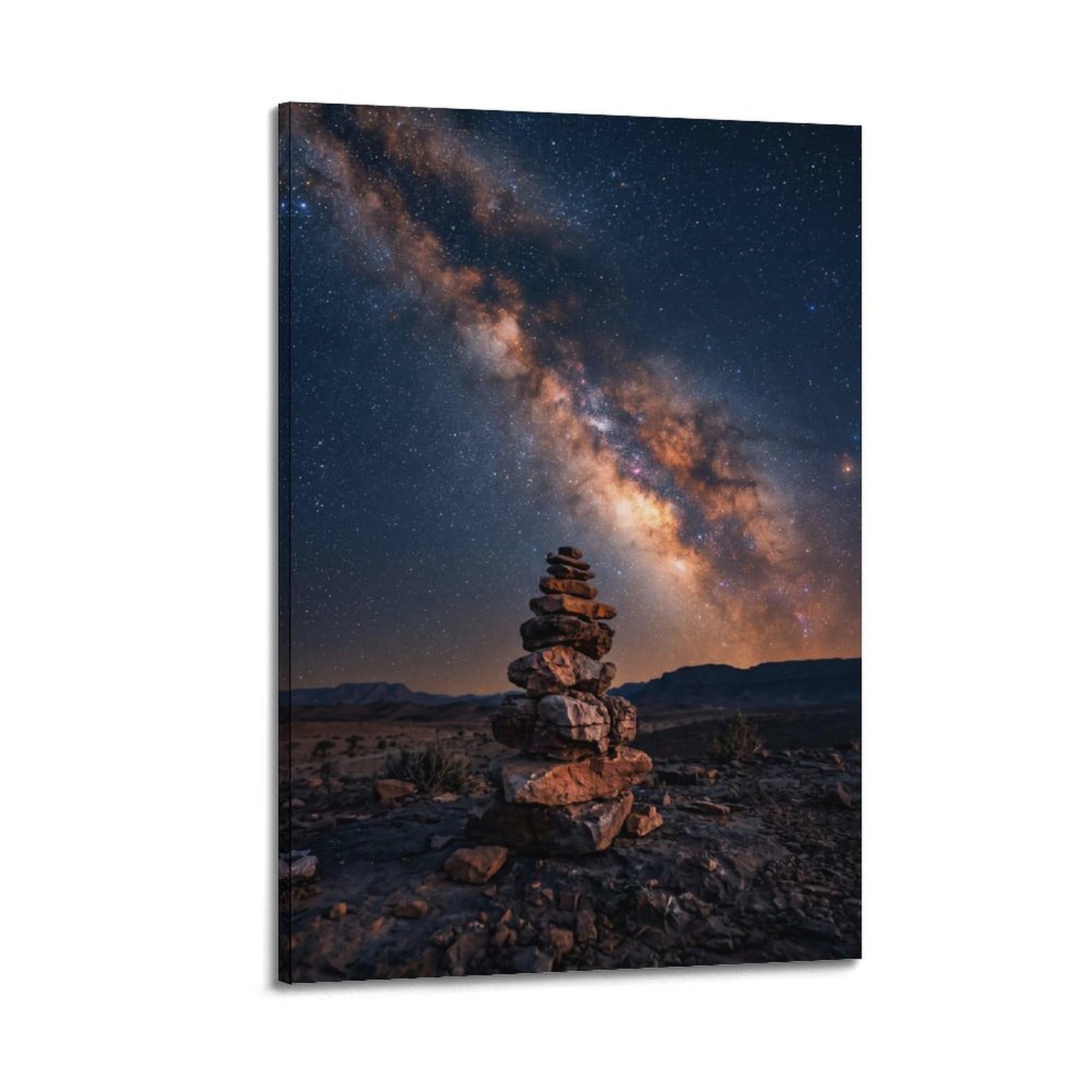 XKUGA Zen Balance Poster Starry Desert Cairn Serenity Meditation Calm Modern Decorative Canvas Prints - Ideal Wall Art for Family, Man Cave, Game Room, Boys & Girls Bedroom 20x30inch(50x75cm)