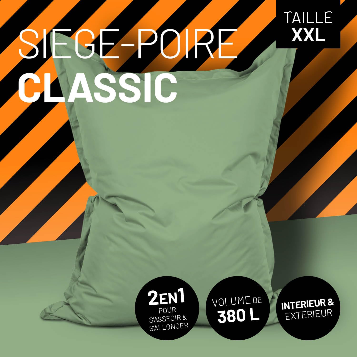 Lumaland Pouf géant XXL 140 x 180 cm Coussin de couchage imperméable Bean Bag housse lavable Vert pastel