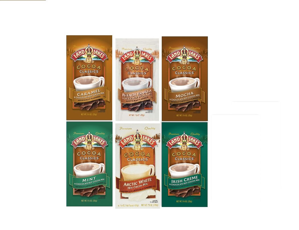 Limited Edition Land O Lakes Cocoa Classics Hot Cocoa Mix 6 Flavor Variety Seasonal Bundle- One 1.25 oz Packet Of Each Flavor