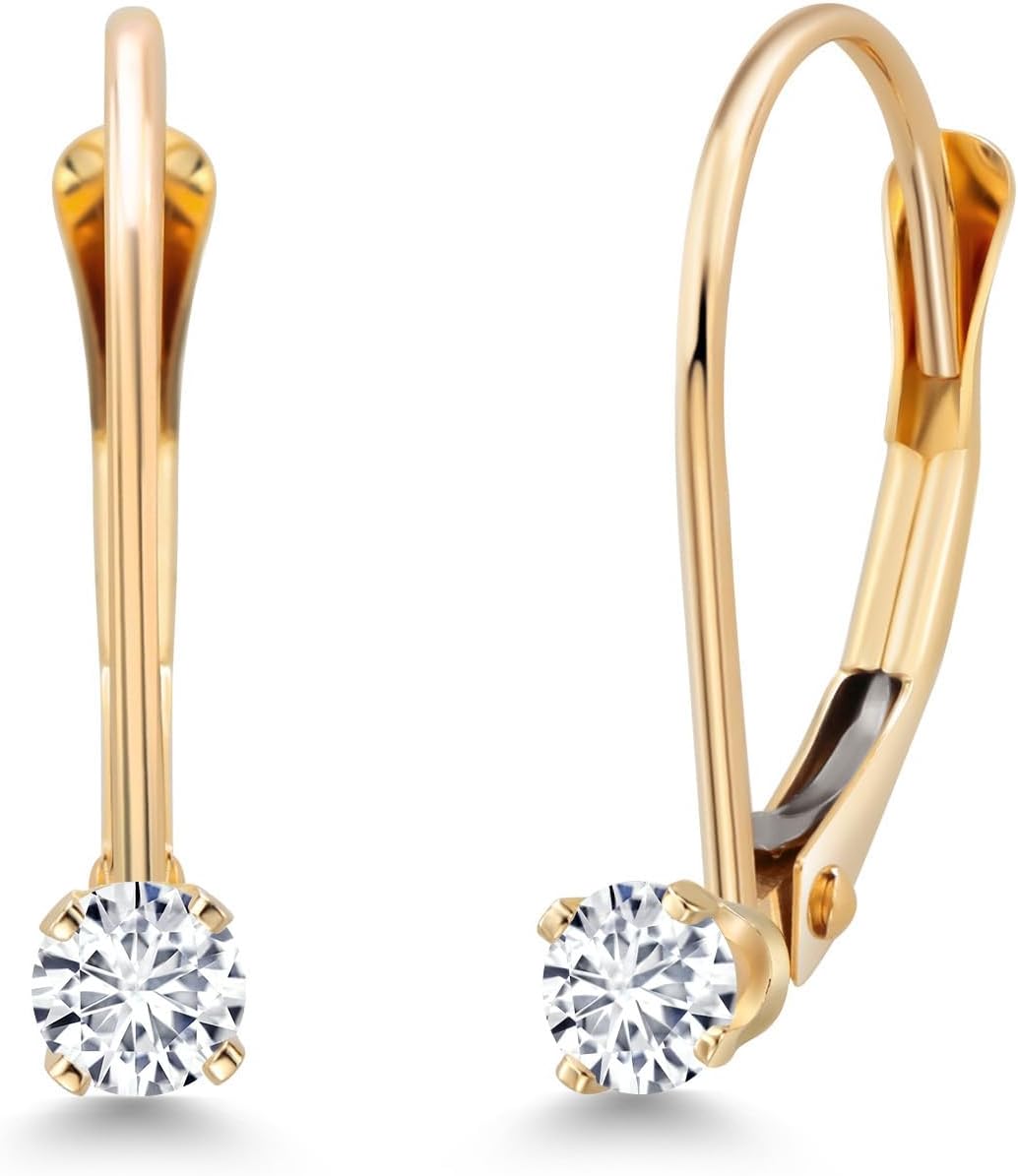 Gem Stone King 14K Yellow Gold Gemstone Birthstone Leverback Drop Dangle Earrings For Women | Round 2.5MM | Fine Jewelry for Her Mom Anniversary Wedding