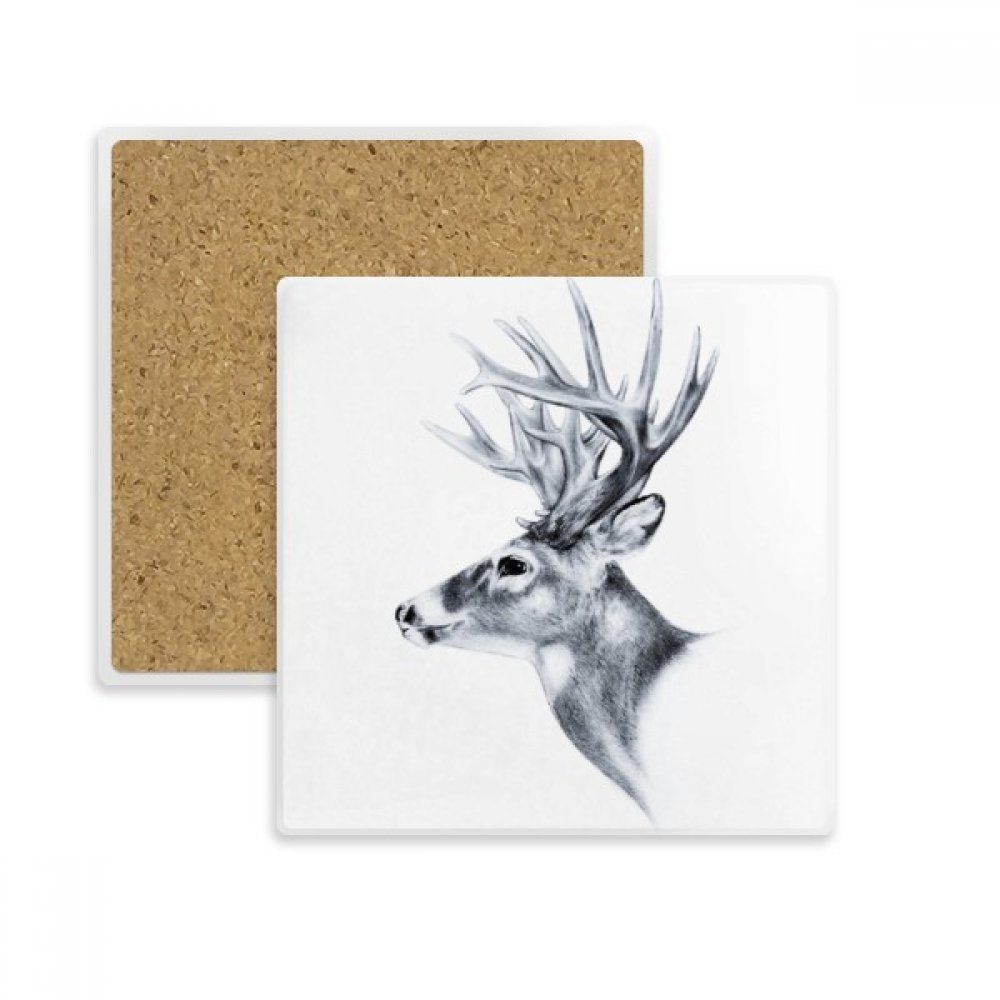 Sous-verre pierre absorbante cerf carré blanc pour mug et gobelet de cuisine multicolore