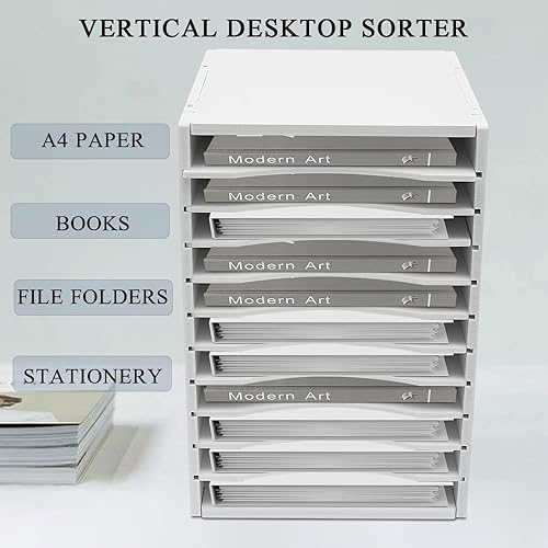 Miniatura 2 de Clasificador vertical de escritorio blanco, organizador de archivos vertical de 11 ranuras, organizador de archivos vertical, organizador de