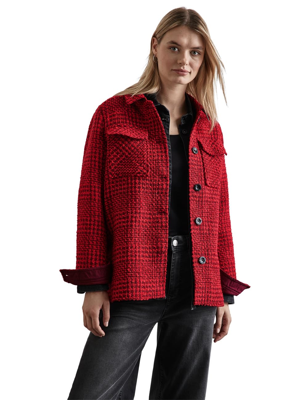 Street One Damen Karierte Bouclé Jacke